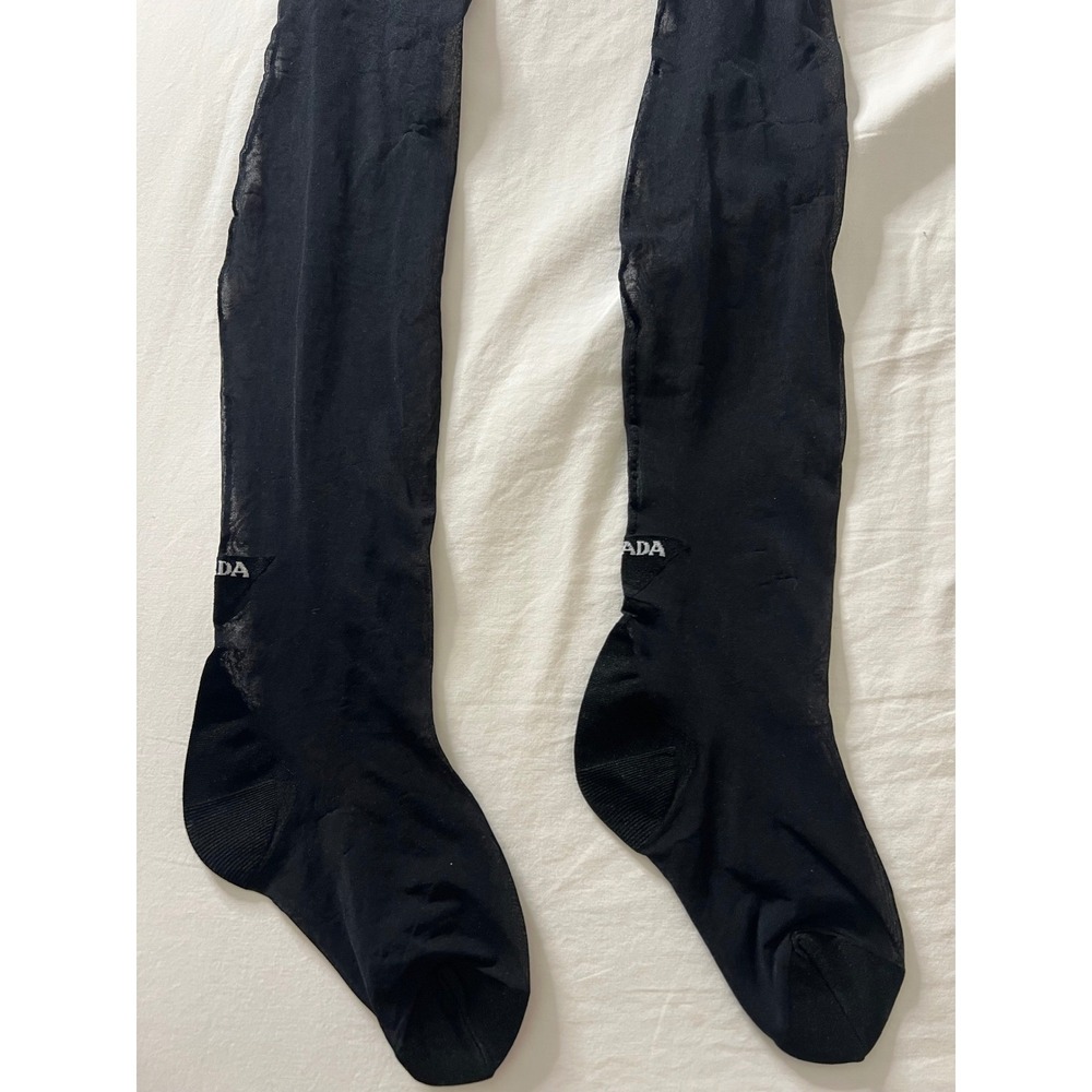 Prada Black Nylon Light Tights Sheer Logo Detail Made in Italy Size 1 NWT - Picture 3 of 9